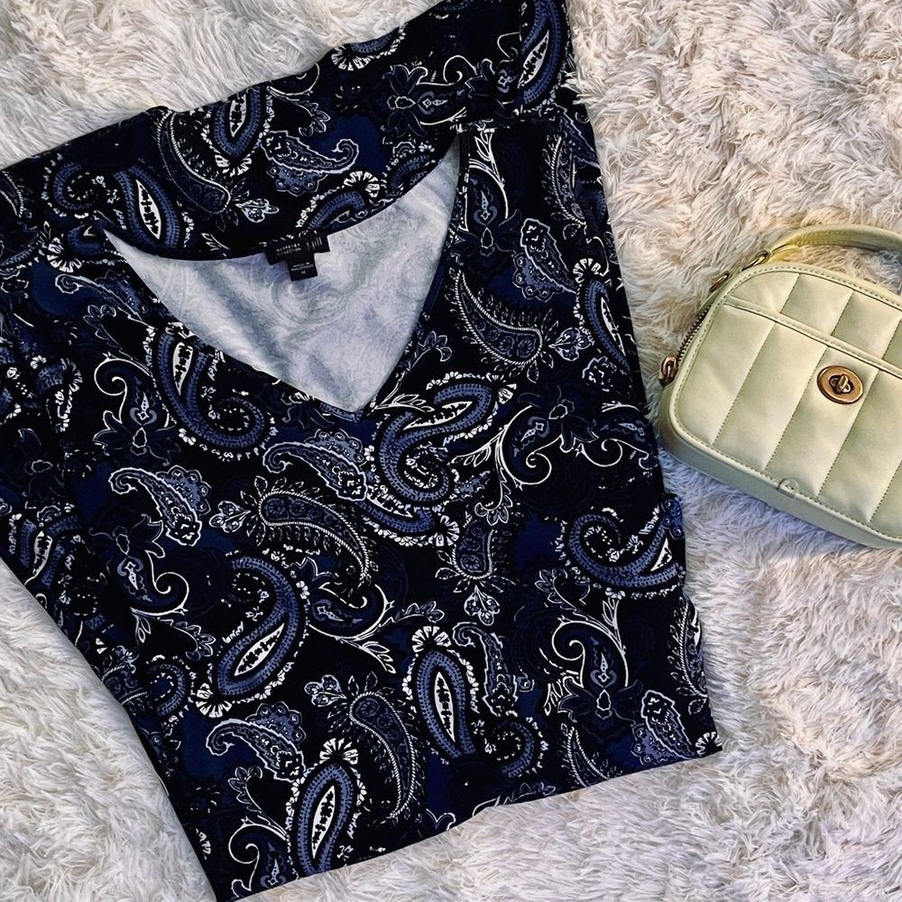 J. Jill Navy White Paisley Midi Dress Stretchy